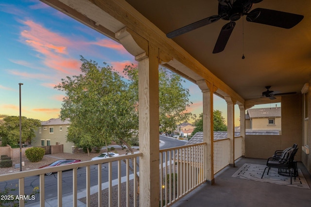 7616 S Sorrell Ln, Gilbert, AZ 85298 - balcony at dusk with a ceiling fan