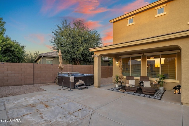 7616 S Sorrell Ln, Gilbert, AZ 85298 - fenced backyard featuring a hot tub and a patio