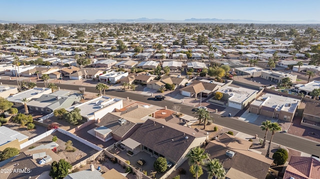 drone / aerial view featuring a mountain view