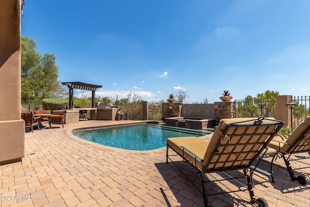 view of pool with a patio and a pergola