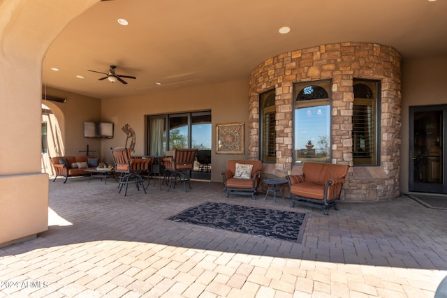 view of patio / terrace featuring an outdoor hangout area and ceiling fan