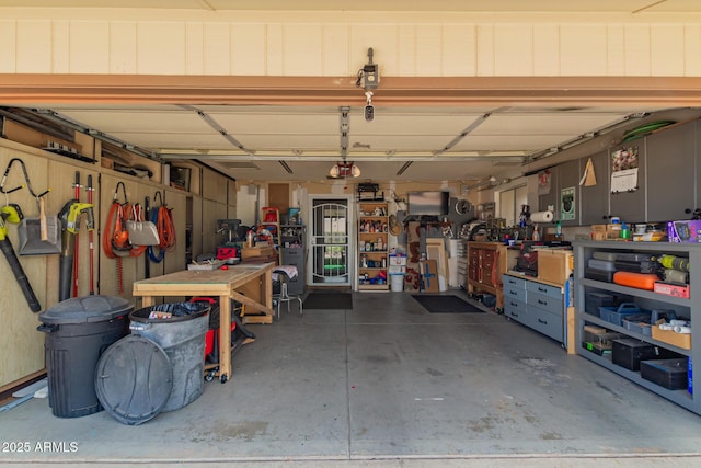 garage featuring a workshop area