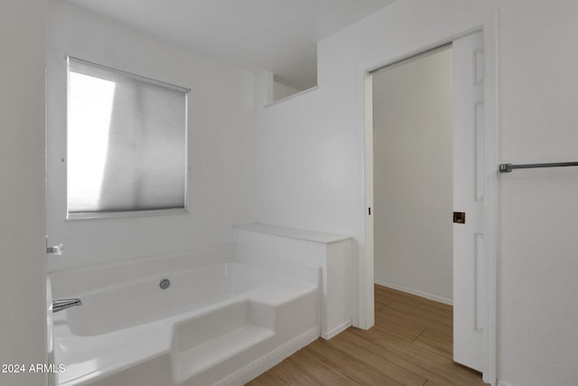 bathroom featuring hardwood / wood-style flooring and a tub