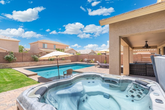 2185 E Gillcrest Rd, Gilbert, AZ 85298 - view of swimming pool featuring a hot tub, a patio, and a fenced backyard