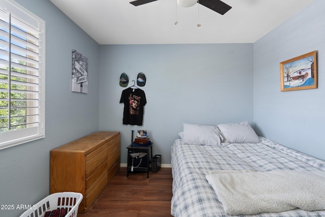 2185 E Gillcrest Rd, Gilbert, AZ 85298 - bedroom with dark wood-type flooring and a ceiling fan