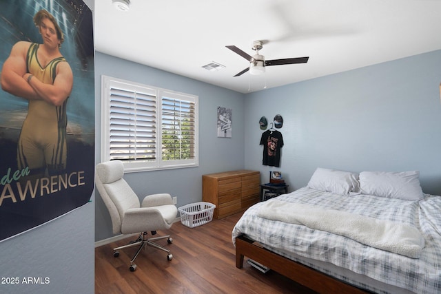 2185 E Gillcrest Rd, Gilbert, AZ 85298 - bedroom featuring wood finished floors, ceiling fan, and baseboards