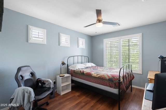 2185 E Gillcrest Rd, Gilbert, AZ 85298 - bedroom with wood finished floors, baseboards, and ceiling fan