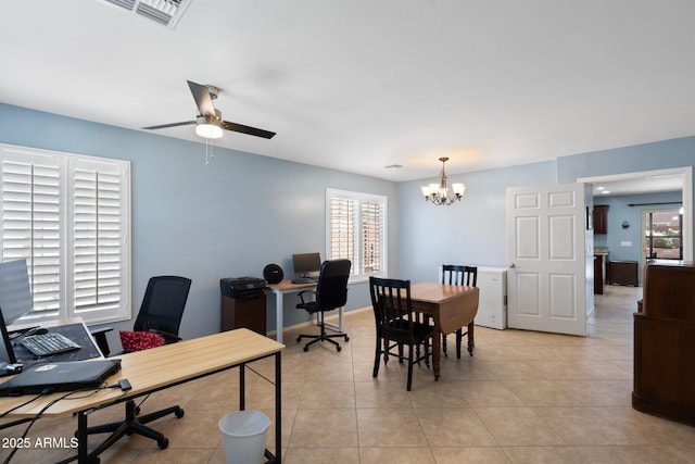 2185 E Gillcrest Rd, Gilbert, AZ 85298 - office featuring a chandelier, a ceiling fan, and light tile patterned flooring