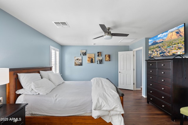 2185 E Gillcrest Rd, Gilbert, AZ 85298 - bedroom with dark wood finished floors and a ceiling fan