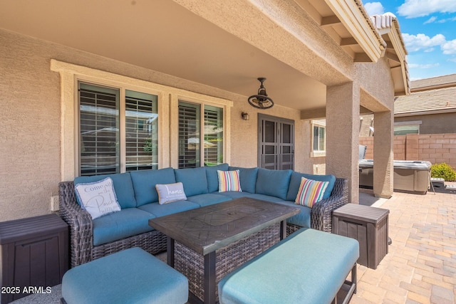 2185 E Gillcrest Rd, Gilbert, AZ 85298 - view of patio / terrace with an outdoor hangout area and a hot tub