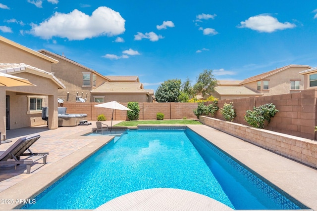 2185 E Gillcrest Rd, Gilbert, AZ 85298 - view of pool featuring a fenced backyard, a patio area, and a hot tub