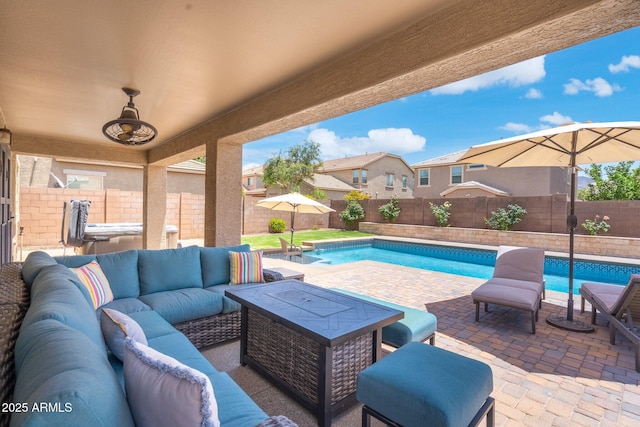 2185 E Gillcrest Rd, Gilbert, AZ 85298 - view of pool with outdoor lounge area, a fenced backyard, and a patio area