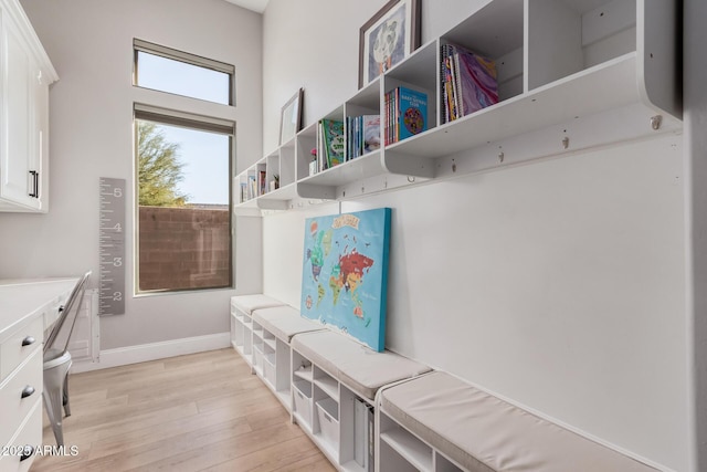 mudroom with light hardwood / wood-style flooring