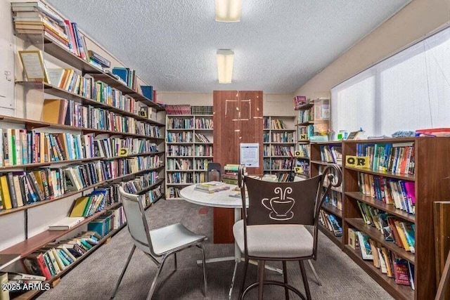 8221 E Garfield St Unit L109, Scottsdale, AZ 85257 - sitting room featuring wall of books, a textured ceiling, and carpet floors