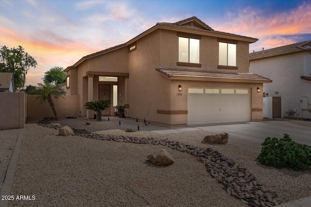4323 E Dublin St, Gilbert, AZ 85295 - view of front of house featuring stucco siding, driveway, a garage, and a tiled roof