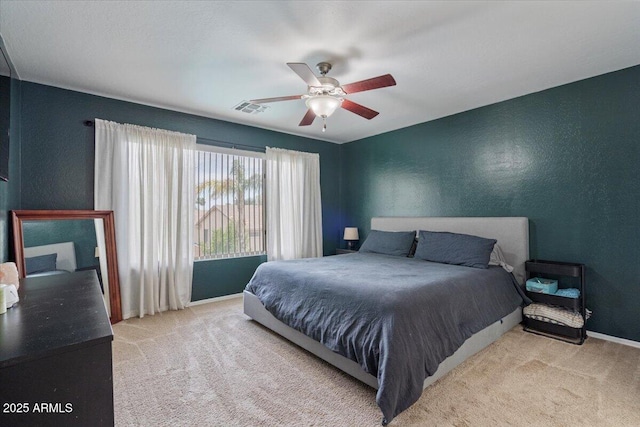 4323 E Dublin St, Gilbert, AZ 85295 - bedroom featuring carpet flooring, baseboards, a textured wall, and ceiling fan