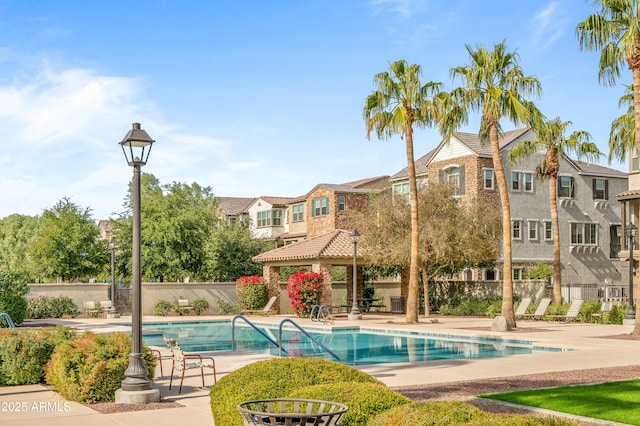 view of pool with a gazebo and a patio