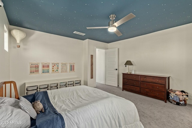 bedroom featuring carpet and ceiling fan