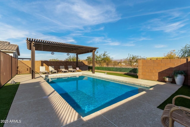 view of pool with a pergola and a patio