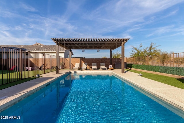 view of pool with a pergola and a patio area