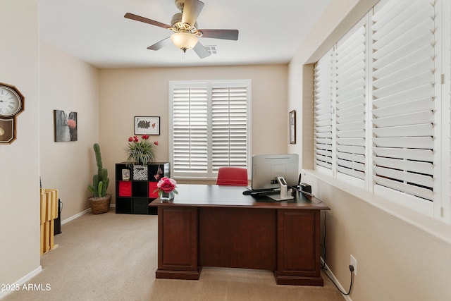 4245 E Ficus Way, Gilbert, AZ 85298 - home office with light colored carpet, a ceiling fan, and baseboards