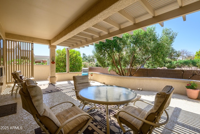 15134 W Waterford Dr, Surprise, AZ 85374 - view of patio featuring a pergola, fence, and outdoor dining space