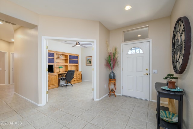 15134 W Waterford Dr, Surprise, AZ 85374 - entryway featuring light tile patterned floors, baseboards, a ceiling fan, and recessed lighting