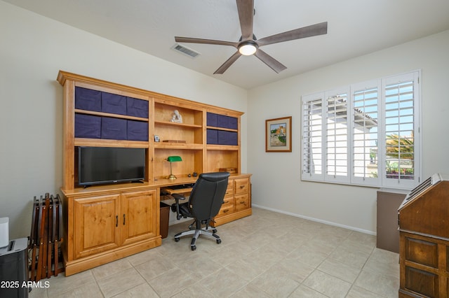 15134 W Waterford Dr, Surprise, AZ 85374 - office area featuring ceiling fan, baseboards, and visible vents
