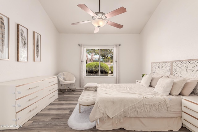 6156 W Del Rio St, Chandler, AZ 85226 - bedroom featuring vaulted ceiling, wood finished floors, and a ceiling fan
