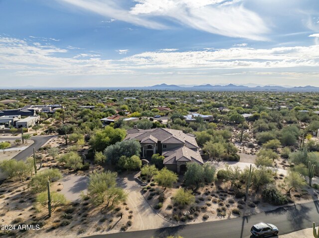 drone / aerial view featuring a mountain view