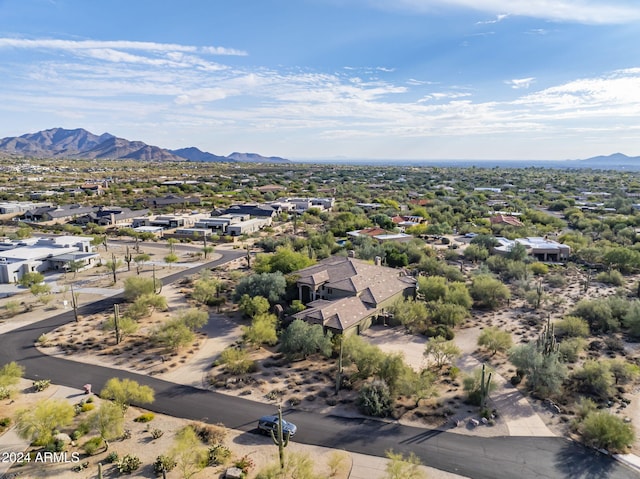 drone / aerial view featuring a mountain view