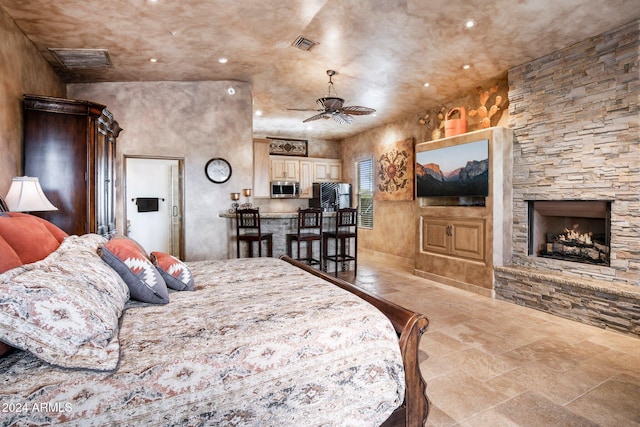 bedroom with a fireplace