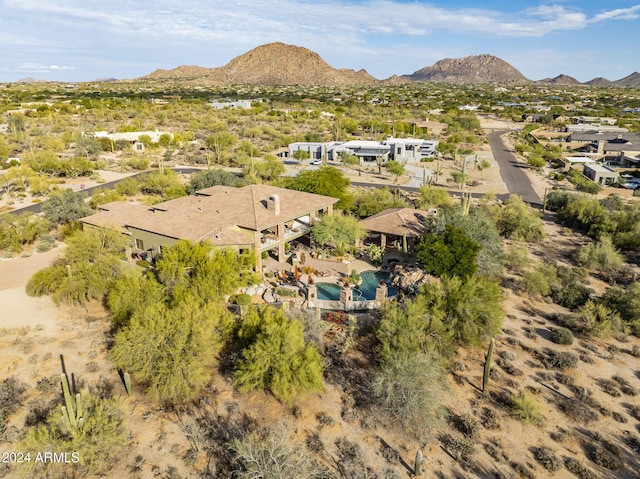 drone / aerial view featuring a mountain view