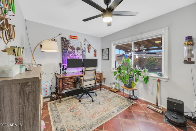 office space with tile patterned flooring and ceiling fan