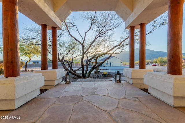 view of patio featuring a mountain view