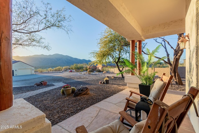 view of patio featuring a mountain view