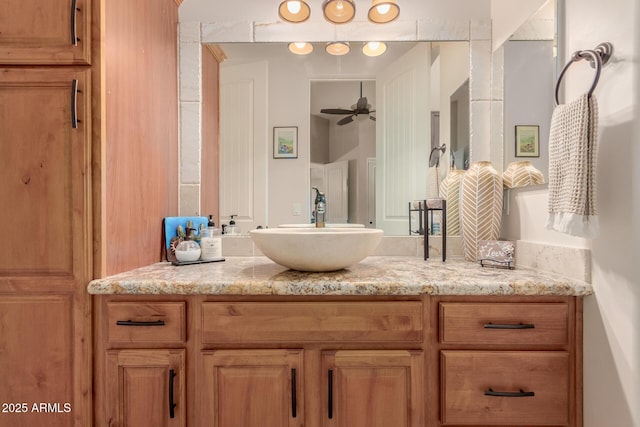 bathroom with vanity and ceiling fan