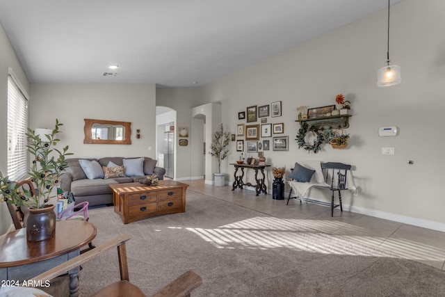 living room featuring tile patterned floors