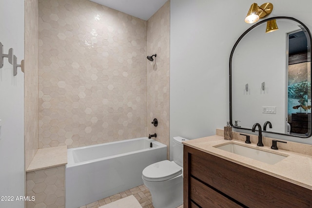 bathroom with shower / tub combination, toilet, and vanity