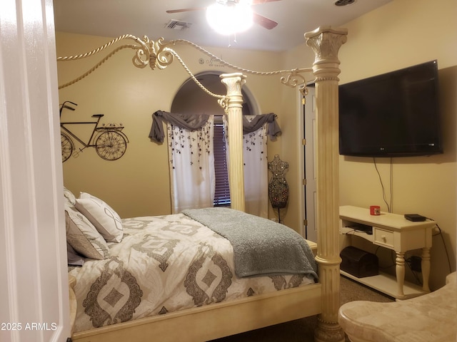 bedroom with visible vents and ceiling fan