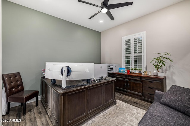 20866 W Werner Pl, Buckeye, AZ 85396 - office space with a ceiling fan, wood finished floors, and recessed lighting