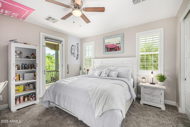20866 W Werner Pl, Buckeye, AZ 85396 - carpeted bedroom featuring access to exterior, multiple windows, and a ceiling fan