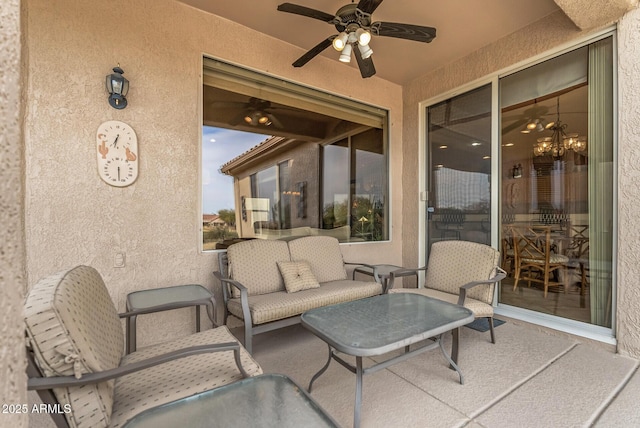 view of patio / terrace featuring ceiling fan and outdoor lounge area