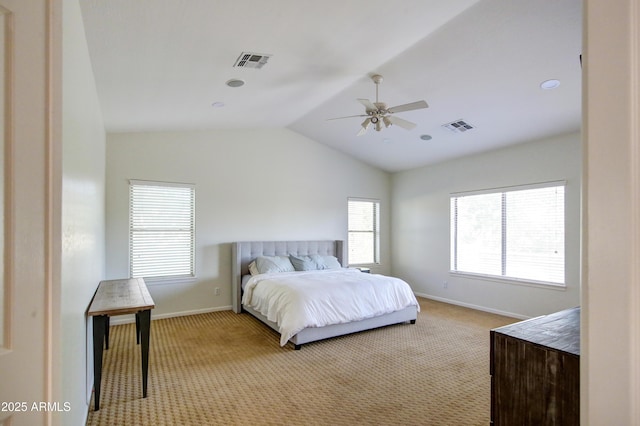 1707 E Carob Dr, Chandler, AZ 85286 - carpeted bedroom featuring baseboards, lofted ceiling, and a ceiling fan