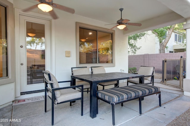 1707 E Carob Dr, Chandler, AZ 85286 - view of patio / terrace featuring a ceiling fan, outdoor dining area, and fence