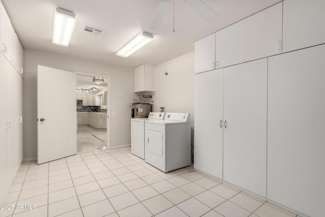9603 W Calico Dr, Sun City, AZ 85373 - laundry area with separate washer and dryer, cabinet space, water heater, and ceiling fan