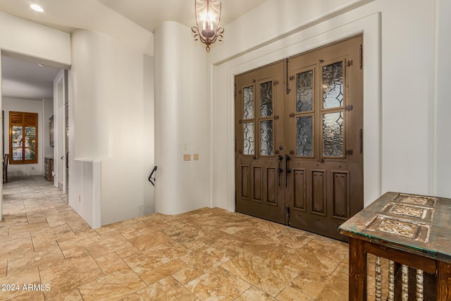 entrance foyer with stone finish flooring