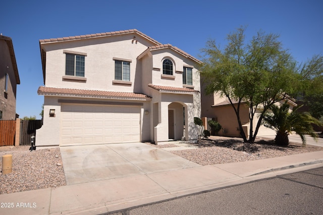 28377 N Desert Native St, San Tan Valley, AZ 85143 - mediterranean / spanish-style house featuring a tiled roof, driveway, stucco siding, and an attached garage