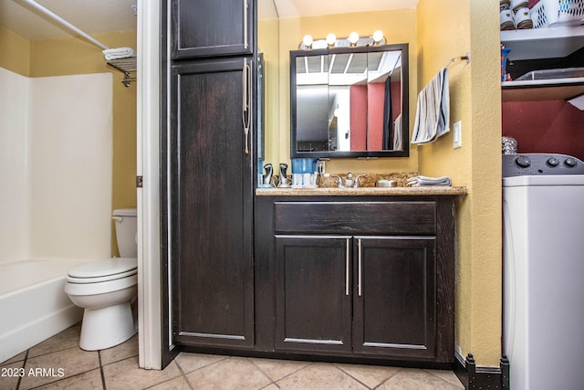 bathroom with shower / bathtub combination, tile patterned flooring, vanity, and toilet