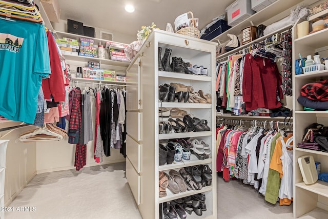 spacious closet with light colored carpet